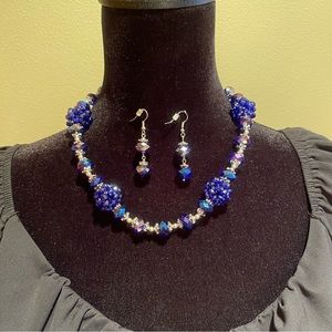 Y2k sapphire crystal beaded necklace set